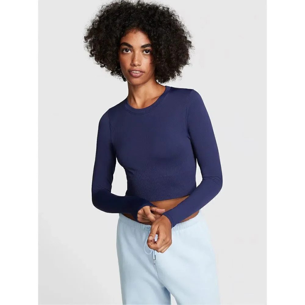 PINK SEAMLESS LONG-SLEEVE CROP TOP Size XS